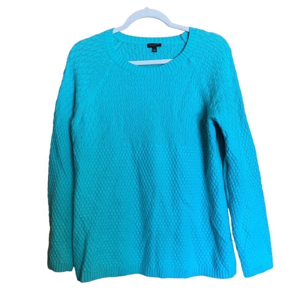 Talbots Womens Size Large Blue Lambswool Blend Chunky Pullover Sweater